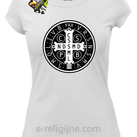Krzyż Świętego Benedykta - Cross Saint Benedict - koszulka damska biała