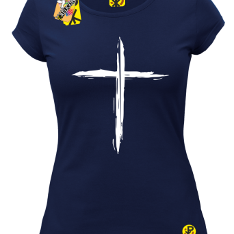 Duży malowany krzyż farba - koszulka damska