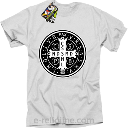 Krzyż Świętego Benedykta - Cross Saint Benedict - koszulka męska biała