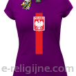 Koszulka POLSKA pionowy pasek z herbem - Koszulka damska fiolet