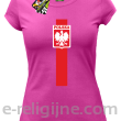 Koszulka POLSKA pionowy pasek z herbem - Koszulka damska fuchsia