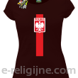 Koszulka POLSKA pionowy pasek z herbem - Koszulka damska brąz