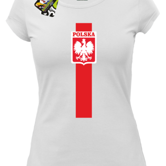 Koszulka POLSKA pionowy pasek z herbem - Koszulka damska
