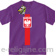 Koszulka POLSKA pionowy pasek z herbem - Koszulka dziecięca fiolet