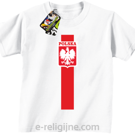 Koszulka POLSKA pionowy pasek z herbem - Koszulka dziecięca biała