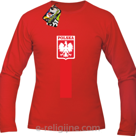 Koszulka POLSKA pionowy pasek z herbem - Longsleeve męski red