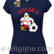 POLSKA Orzeł opierający się na piłce - Koszulka damska granat