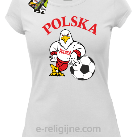 POLSKA Orzeł opierający się na piłce - Koszulka damska biała