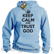 Keep Calm and Trust God - bluza męska z kapturem błękitny