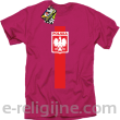 Koszulka POLSKA pionowy pasek z herbem - Koszulka męska różowa