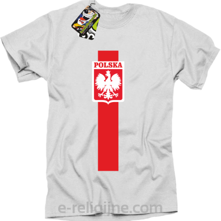 Koszulka POLSKA pionowy pasek z herbem - Koszulka męska biała