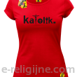 Katolik napis z symbolami - Koszulka damska czerwona 