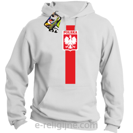  POLSKA pionowy pasek z herbem - Bluza z kapturem biała