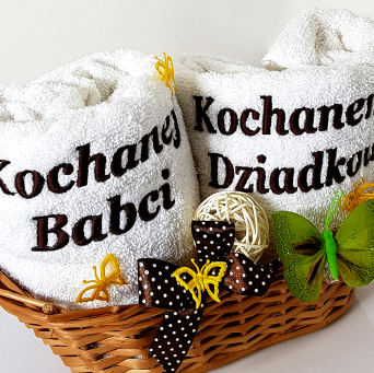 KOSZ GRAND zestaw ręczników z haftem - Kochanej Babci - Kochanemu Dziadkowi 2x50x100cm